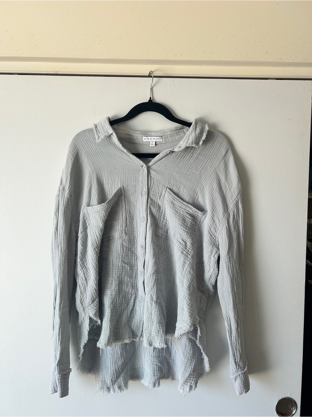 Light Gray Men's Button-Up Gauze Shirt